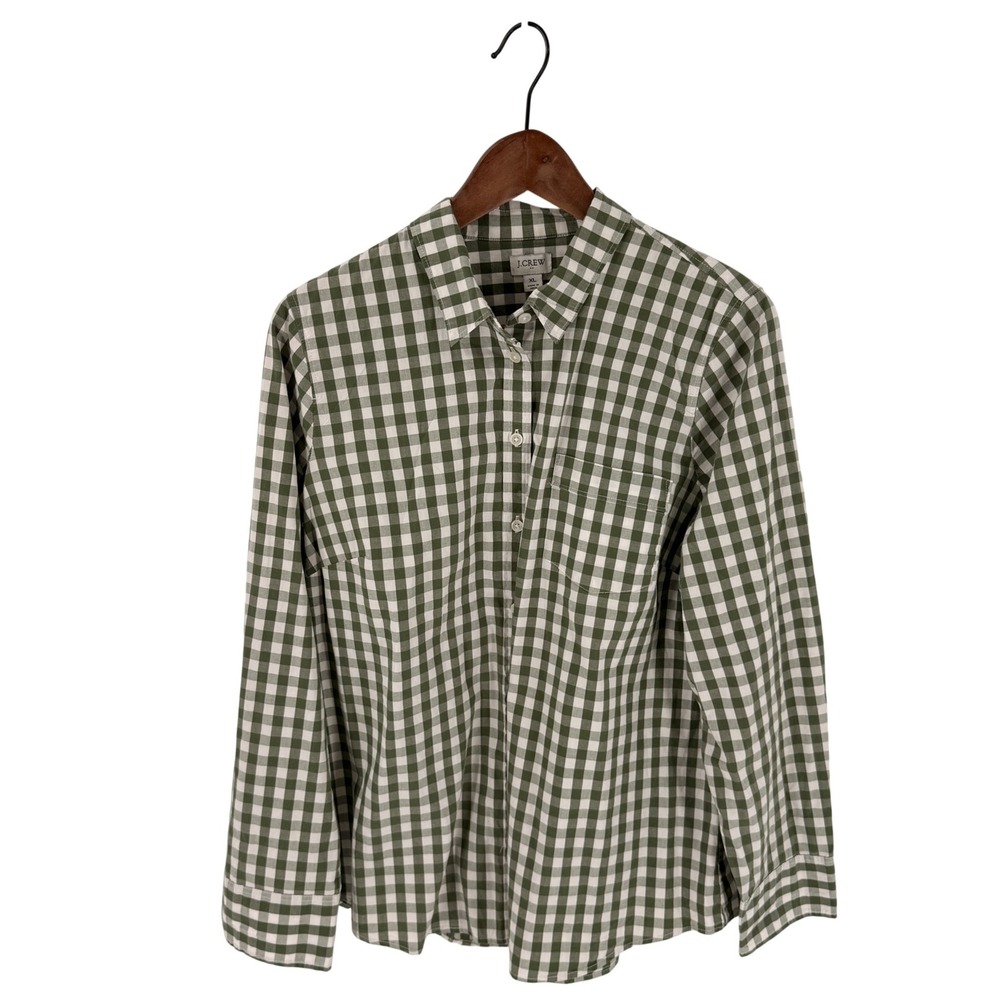 J.Crew Button Down Shirt Green XL Plaid Gingham Cotton Stretch